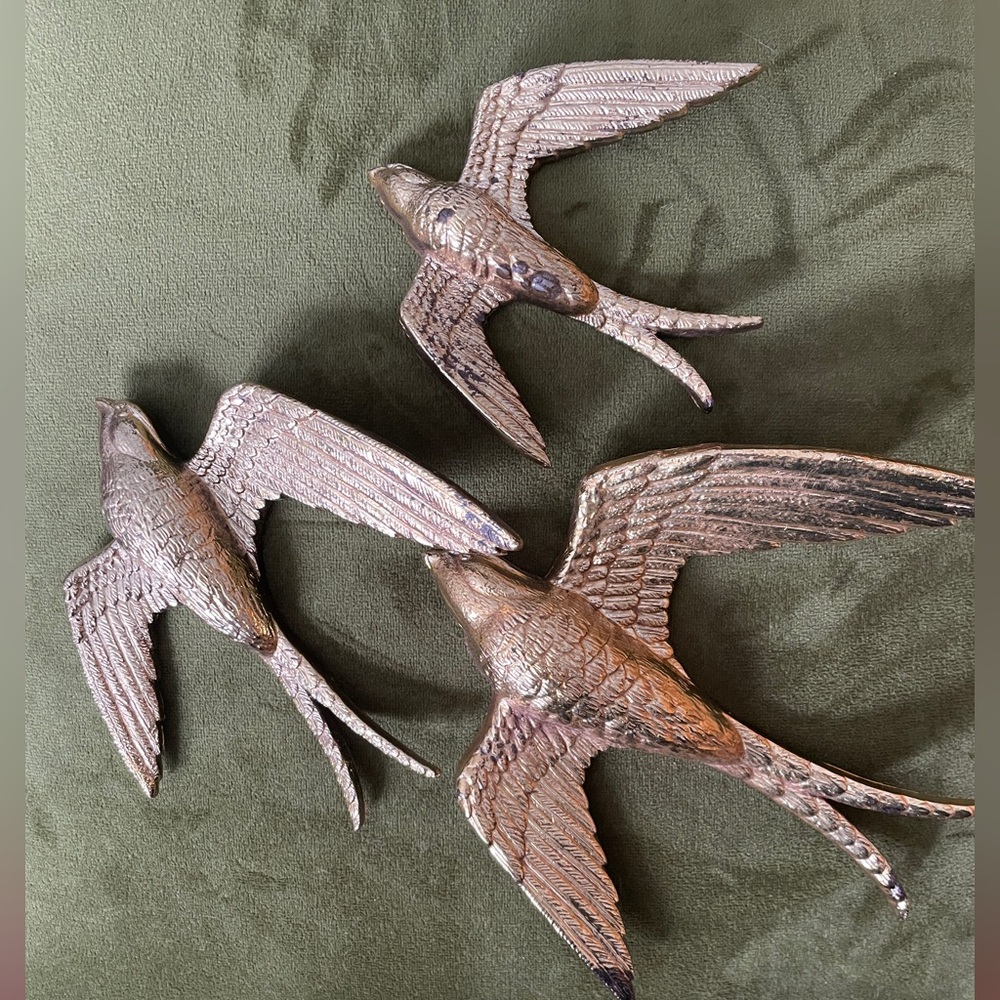 Set of 3 Vintage Gold Birds Wall Art Burwood 80s MCM